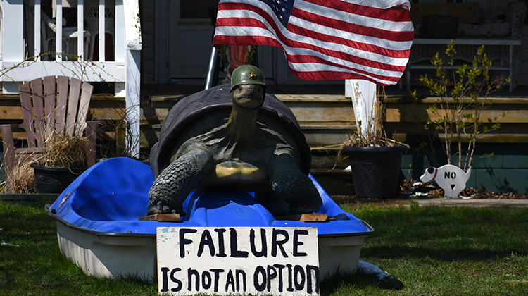 A home near Ligonier, Indiana, has an encouraging yard decoration.  - Justin Hicks/IPB News