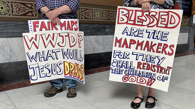A group of Indiana faith leaders who rallied at the Statehouse say they want new legislative district maps that encourage voting and competitive races.  - Brandon Smith/IPB News