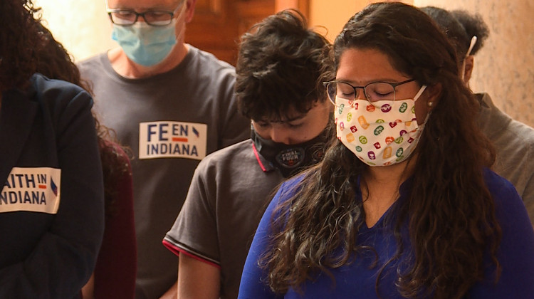 Members of Faith In Indiana gathered at the Statehouse Tuesday to advocate for gun violence intervention and a summer study committee for driving cards. (Lauren Chapman/IPB News) - Lauren Chapman/IPB News