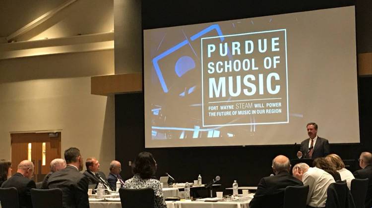 Chuck Surack, owner of Sweetwater Sound, presents his ideas for the Purdue School of Music - Lisa Ryan/WBOI News