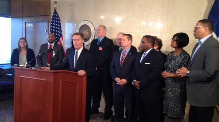 Indianapolis Mayor Joe Hogsett talks about the meeting he called with Marion County superintendents on Wednesday, Jan. 6, 2016. - Eric Weddle / WFYI Public Media