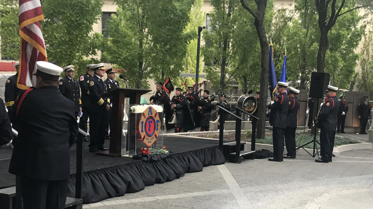 The names of a dozen firefighters were read aloud at the Indiana Fallen Fire Fighters Annual Remembrance. - Lauren Bavis/Side Effects Public Media
