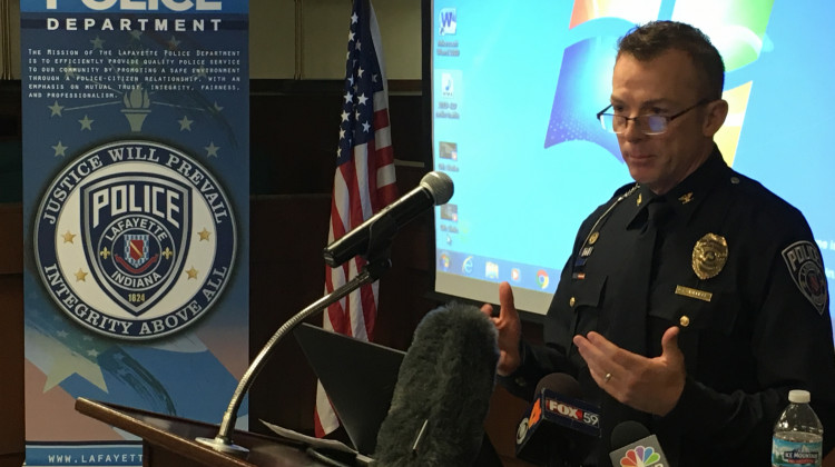 Lafayette Police Department Chief Pat Flannelly addresses the media Friday about this week's officer shooting incident. - Stan Jastrzebski/WBAA