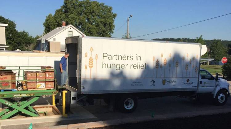 Food is unloaded at the Lafayette-based Food Finders. -  Jill Sheridan/IPB News