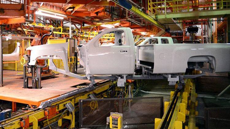 A truck moves along the line at the Fort Wayne Assembly facility. - Courtesy General Motors