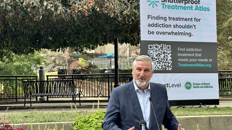 Gov. Eric Holcomb announced Friday that Indiana is introducing an online addiction treatment locator. - Alex Li/WFYI