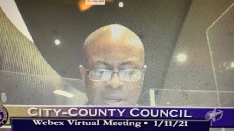 Indianapolis City-County Council President Vop Osili presides over the meeting. - Screenshot of virtual meeting