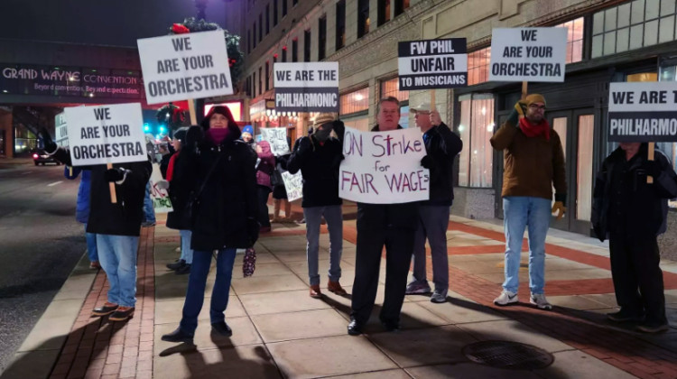 Musicians picketed in front of the Fort Wayne Embassy Theatre Friday night, the first of their strike against Philharmonic management over wages and the number of performances. - provided photo