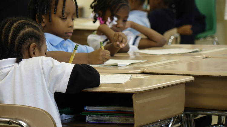 First grade students work on an assignment in a classroom at Gary Community School Corp. - Eric Weddle / WFYI