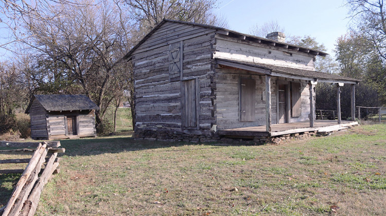 The cabin, shown here before the fire, was built as a recreation of the home where George Rogers Clark spent his retirement years in southern Indiana. - Falls of the Ohio State Park