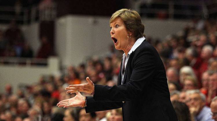 Tennessee Lady Volunteers head coach Pat Summitt argues with the referee during their game against the Stanford Cardinal on Dec. 20, 2011, at Maples Pavilion in Palo Alto, Calif.