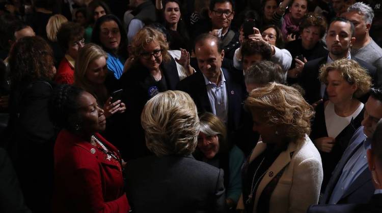 Hillary Clinton greets supporters and members of her staff ahead of her concession speech Wednesday at the New Yorker Hotel in New York City.