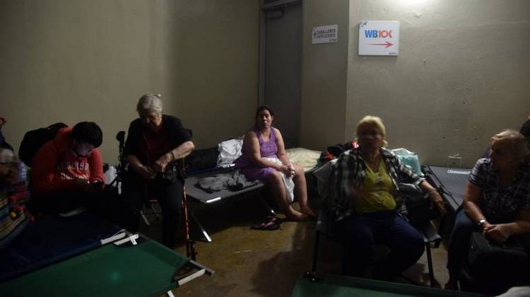 As Hurricane Maria ravaged Puerto Rico Wednesday, people took shelter at Roberto Clemente Coliseum in San Juan. - Hector Retamal/AFP/Getty Images
