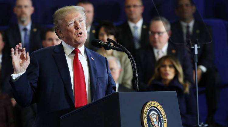 President Trump speaks about his plan to address the opioid crisis at an event at Manchester Community College in Manchester, N.H., on Monday.  - Spencer Platt/Getty Images