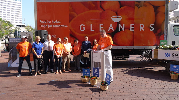 Gleaners President John Elliott unveils the organization's new strategic plan at a press conference on Monument Circle Thursday. - Erica Irish/WFYI