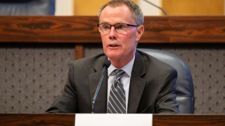 Indianapolis Mayor Joe Hogsett, chair of the Indianapolis Local Education Alliance, at the group's June 25 meeting. The task force has advanced recommendations that would dilute the power of the elected IPS school board and would give more authority to the mayor. - Doug McSchooler