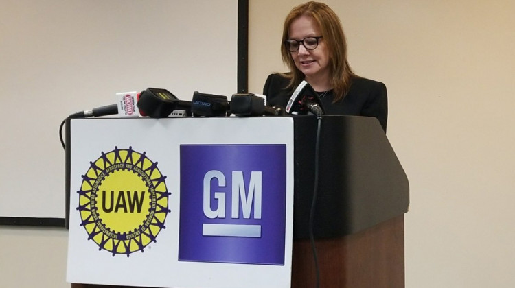 General Motors CEO Mary Barra announces the company's increased investment in the Fort Wayne Assembly Plant. - Samantha Horton/IPB News