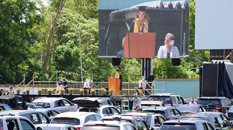 Westville High School gives seniors a socially distant in-person graduation ceremony at the 49'er Drive-in movie theater on June 6, 2020. - Annacaroline Caruso/WVPE
