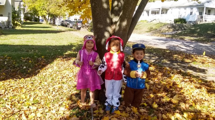 Children at Amber Gritter's home day care pose for a fall photo. - Amber Gritter