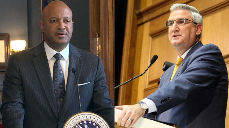 Attorney General Curtis Hill, left, and Gov. Eric Holcomb have clashed throughout their terms in office. - Lauren Chapman/IPB News