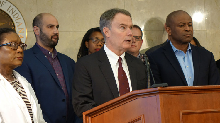 Indianapolis Mayor Joe Hogsett announces the closures of all Marion County schools on March 12, 2020. - Eric Weddle/WFYI News