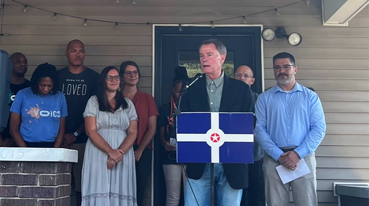 Mayor Hogsett announces the grant funding for 91 Place last summer. (Jill Sheridan/WFYI)