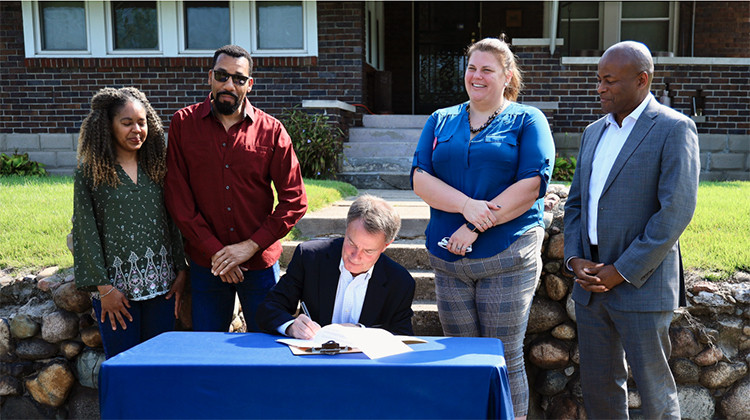 Mayor Joe Hogsett signs property tax proposal. - Photo provided by City of Indianapolis