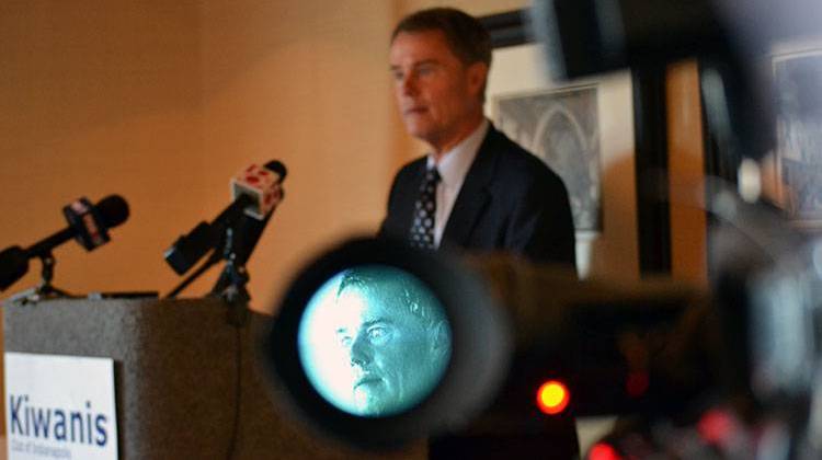 Joe Hogsett, Democratic candidate for Indianapolis mayor, discusses education at the Kiwanis Club Friday. - Ryan Delaney/WFYI