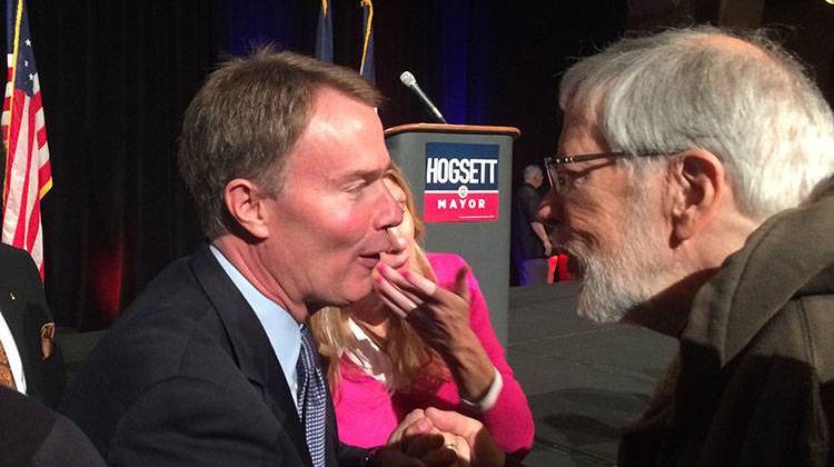 Democrat Joe Hogsett greets supporters after his victory speech Tuesday night. - Ryan Delaney