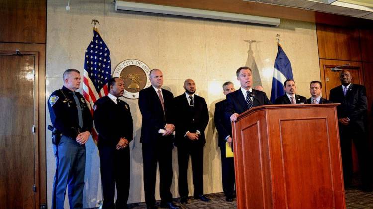 Indianapolis Mayor Joe Hogsett Saturday, Jan. 2, 2016 after a meeting with local, state and federal public safety officials. - Ryan Delaney/WFYI