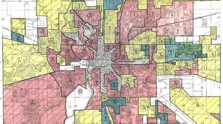 This map of Indianapolis shows redlined districts.  Indiana housing organizations are weighing the pros and cons of proposed changes to the Community Reinvestment Act. - Courtesy of the National Archives