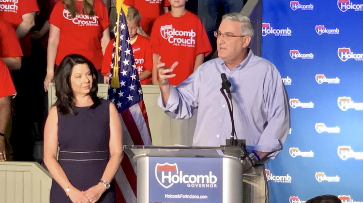 Gov. Eric Holcomb and his wife Janet at his re-election campaign launch. - Brandon Smith/IPB News