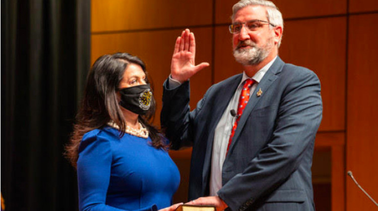 Gov. Eric Holcomb, alongside his wife Janet, is sworn in for his second term as Indiana governor.  - Courtesy of the governor's office