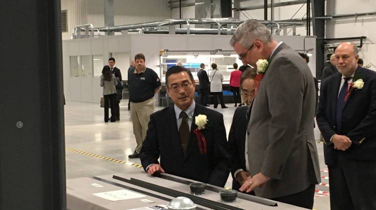 Gov. Eric Holcomb at the ribbon-cutting ceremony for M&C Tech in Washington, Indiana. - @GovHolcomb/Twitter