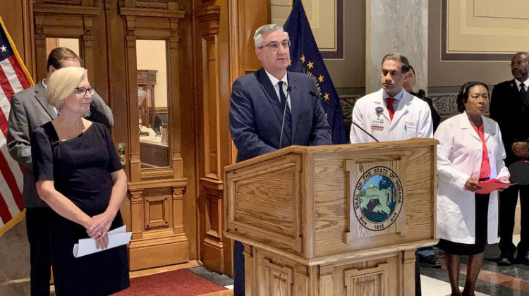 Gov. Eric Holcomb announces a Marion County resident is Indiana's first COVID-19 death. - Brandon Smith/IPB News