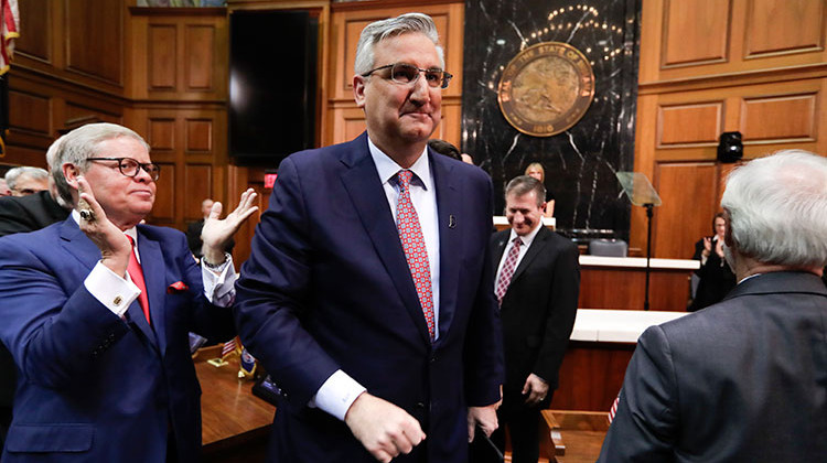 Indiana Gov. Eric Holcomb leaves the House chamber after delivering his State of the State address to a joint session of the legislature at the Statehouse in Indianapolis, Tuesday, Jan. 15, 2019. - AP Photo/Michael Conroy