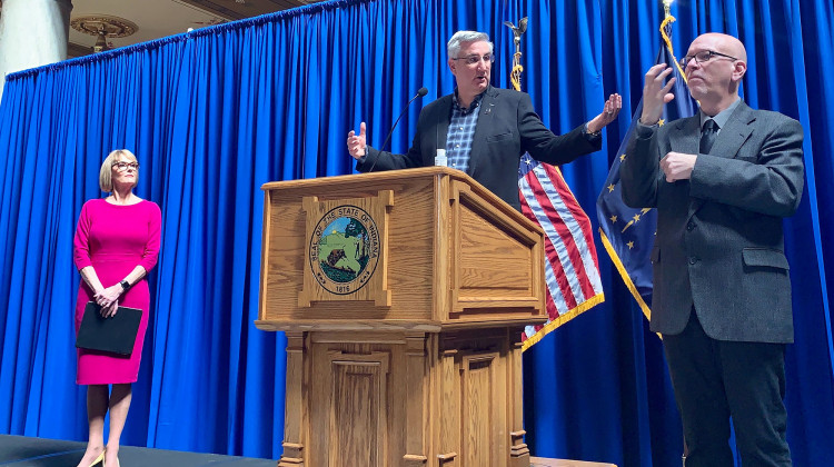 Gov. Eric Holcomb discusses the state's latest updates on COVID-19 relief. - Brandon Smith/IPB News