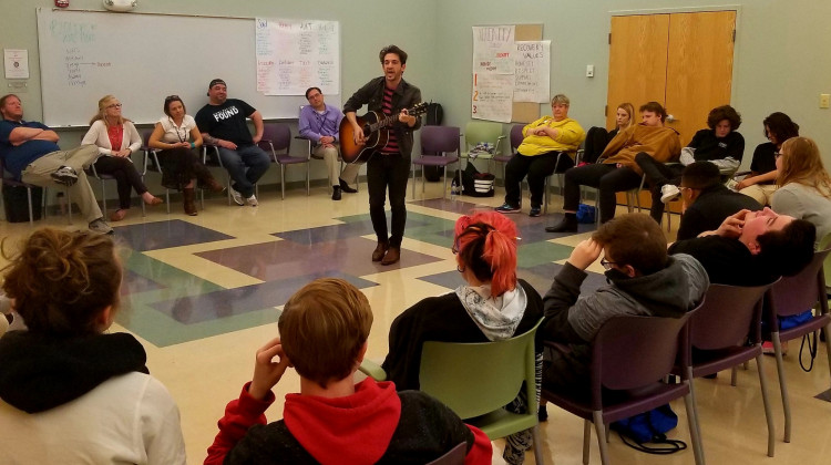 Musician Matt Butler visited Hope Academy in May 2019 to play songs and talk about his own recovery.  - Hope Academy