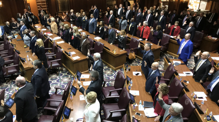Members of the Indiana House of Representatives are sworn in.  - (Brandon Smith/IPB News)