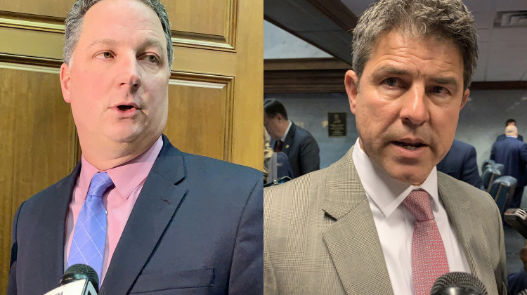 House Speaker Todd Huston (R-Fishers), left, and Senate President Pro Tem Rodric Bray (R-Martinsville), right, have not imposed any COVID-19 precautions for the legislature in 2022.  - Brandon Smith/IPB News