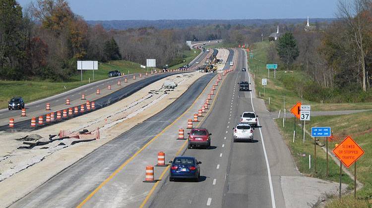 This photo from November 2016 shows construction along State Road 37 (future Interstate 69) at Arlington Road in Monroe County.  -  ITB495 via Flickr/public domain