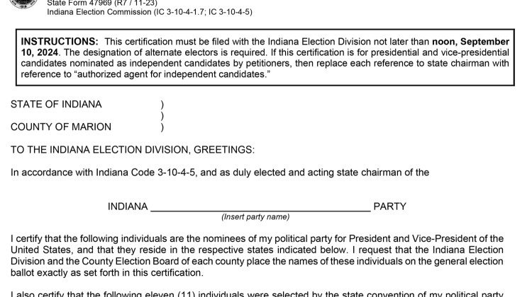 How do major party presidential nominees get on Indiana's general election ballot?