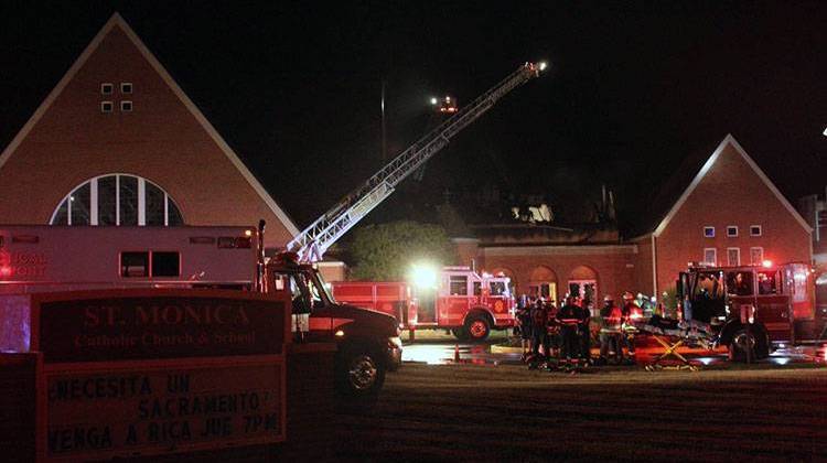 No one was injured in the early morning fire at St. Monica Catholic Church. Damages are estimated at $400,000. - Rita Reith/Indianapolis Fire Department