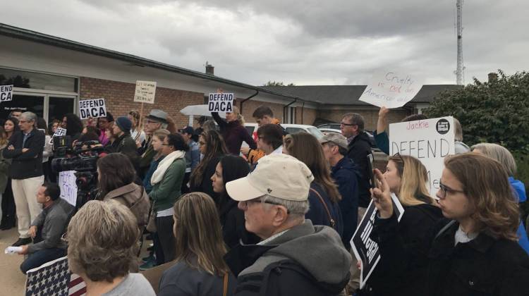 Michiana residents gathered outside of Republican Representative Jackie Walorski's Mishawaka office to protest the decision to end the Deferred Action for Childhood Arrivals or DACA.  - Barbara Anguiano/WVPE