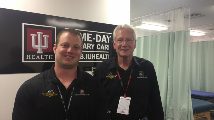 Resident Drew Lowry and IU Health Dr. Geoffrey Billows at the emergency medical center at IMS.  - Jill Sheridan/IPB News