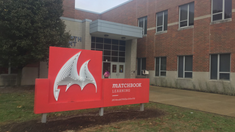 The main entrance to Matchbook Learning at Wendell Phillips School 63 will remain open for classes Tuesday as hundreds of other schools close for a "Red for Ed" rally at the Indiana Statehouse.