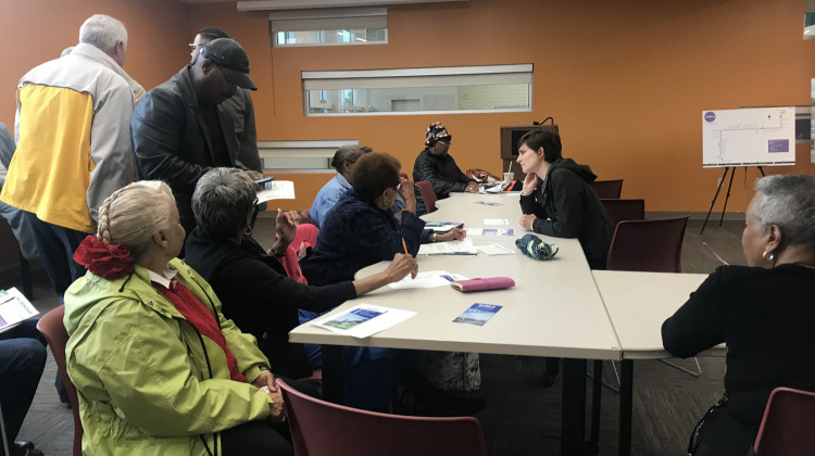 Around 30 attended the meeting and gave feedback on IndyGo's Purple Line, ranging from public safety to route changes. - Emily Cox/WFYI