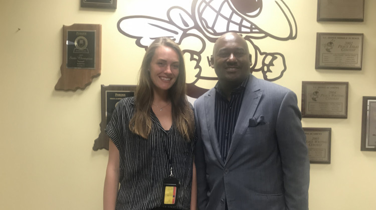 8th Grade Teacher Sarah Medve and Director of Student Engagement Kendall Price at Thomas Carr Howe Community High School - Emily Cox/WFYI