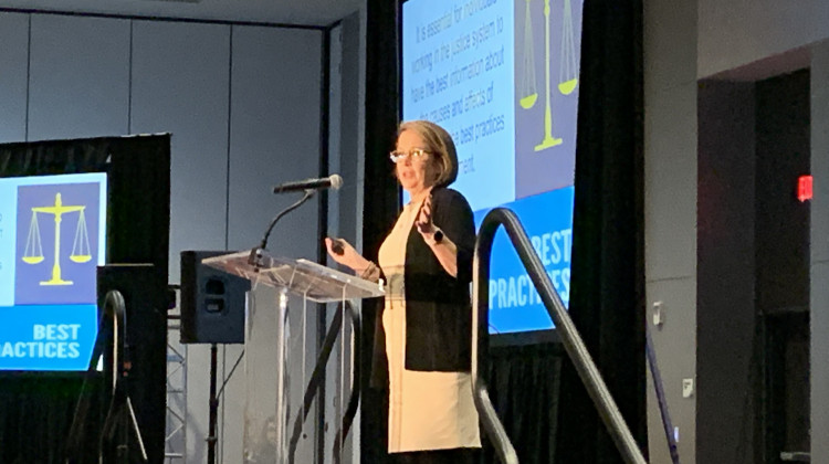 Indiana Chief Justice Loretta Rush delivers the keynote speech at the annual Drug Abuse Symposium.  - Jill Sheridan/IPB News