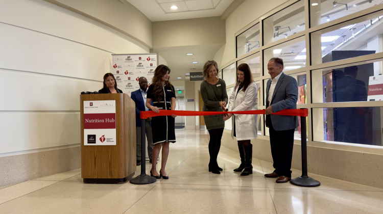 The ribbon cutting ceremony for the Nutrition Hub at IU Health Methodist Hospital on Nov. 1, 2023. The program will initially serve the hospital's patients but will expand to residents in the 46202 zip code in Indianapolis. - Alex Li/WFYI